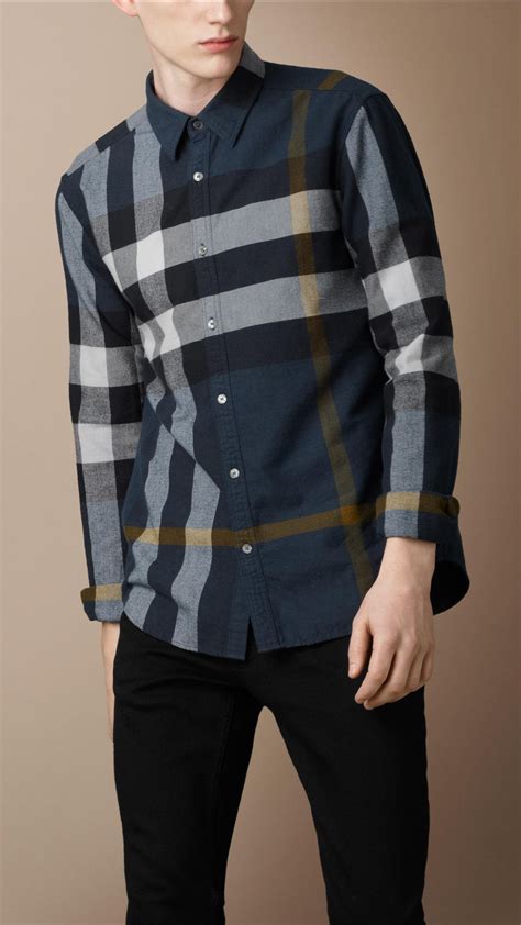 burberry brit men's long sleeve button down shirt|burberry brit men's flannel melange.